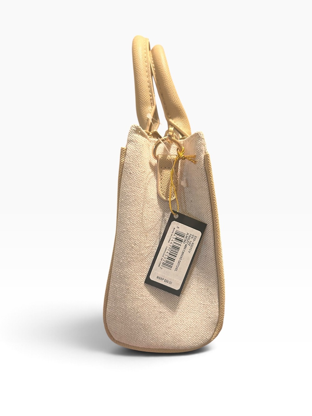 bebe Beige Canvas Stripe Satchel with Tan & White Accents - Picture 3 of 12